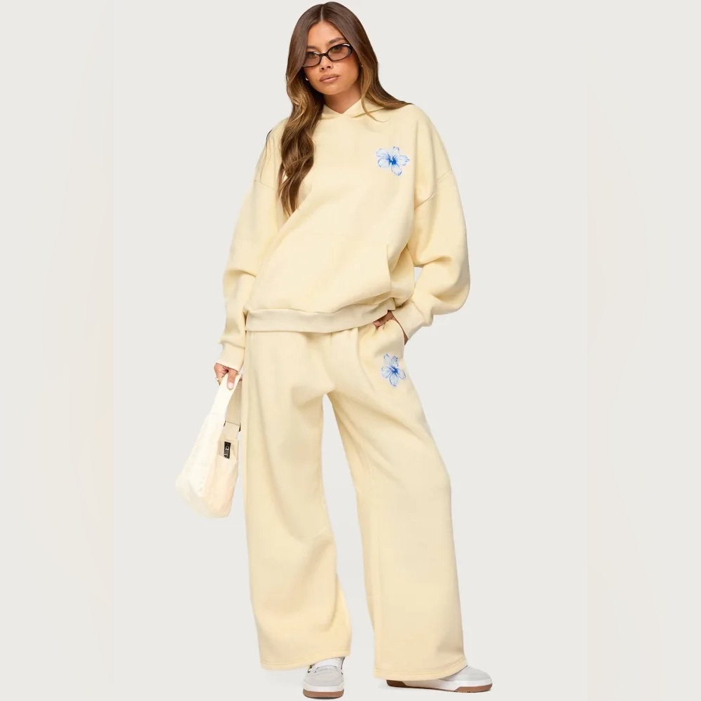 Edikted yellow tropical bloom sweatsuit xs s